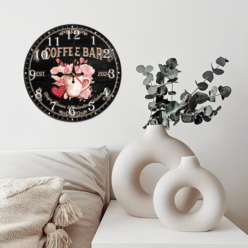 Horloge murale en bois 10 po, mouvement silencieux, à piles (piles AA non incluses), décor artistique, parfait pour les décorations