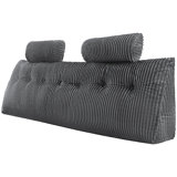 Headboard Pillow, King Size Wedge Headboard Pillow with 2 Side Pockets and 2 Headrests, Bed Wedge Pillow with Washable Flannel Cloth, for Reading, Gaming, Resting, Working in Bed, Grey