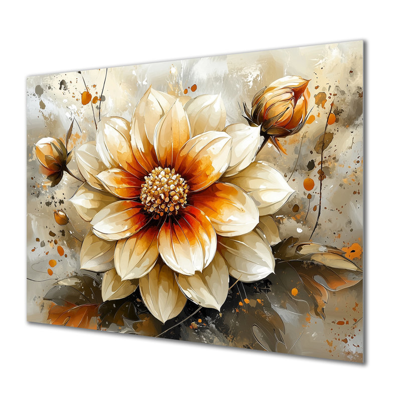 Abstrait orange Dahlia lueur II - art métallique Dahlia, H 24 po x l 32 po
