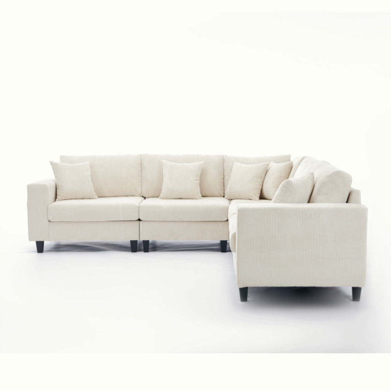 Oversized Modular Sectional Sofa Set, L Shaped Couch, Corduroy, Upholstered, Deep Seat, 5 Seat, 5 Throw Pillow and 6 Back Cushion, Living Room, Apartment