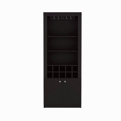 Armoire de bar de 74 pouces de hauteur avec 4 compartiments et porte-verres à pied, armoire à vin, armoire à vin, 10 casiers à bouteilles et 4 tablettes.