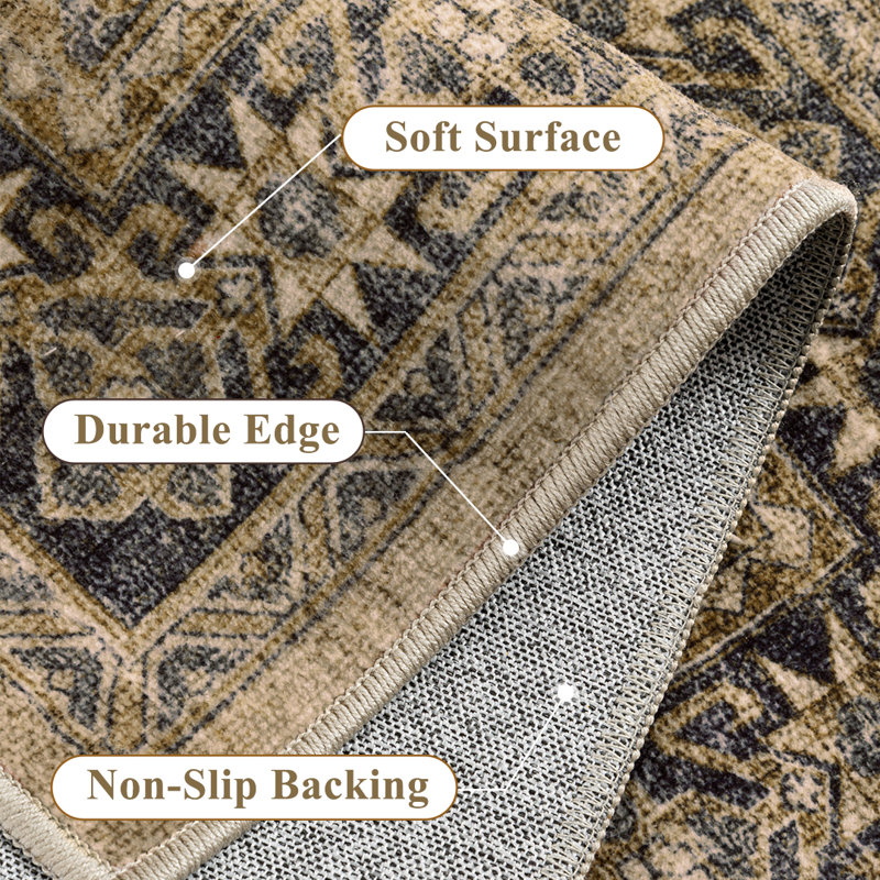 Kitty Machine Washable Oriental Area Rug With Non-Slip Backing, Rectangle 5' x 7'