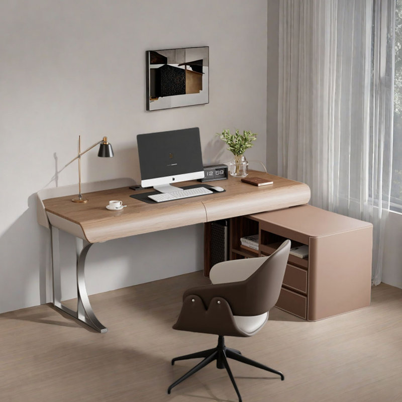 Bureau italien noyer minimaliste avec cuir de selle italien, H 29,5 po x l 63 po x P 47,2 po