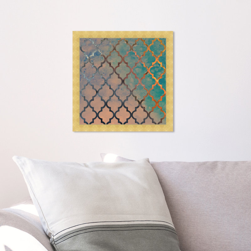 «Blue Abstract Moroccan» par Oliver Gal - reproduction, L 14 po x H 14 po, Or