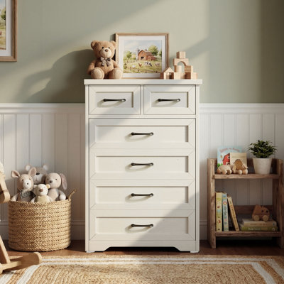 Commode verticale de ferme avec 6 grands tiroirs, commode de rangement haute avec rangement spacieux, commode de chambre à coucher avec structure en bois robuste