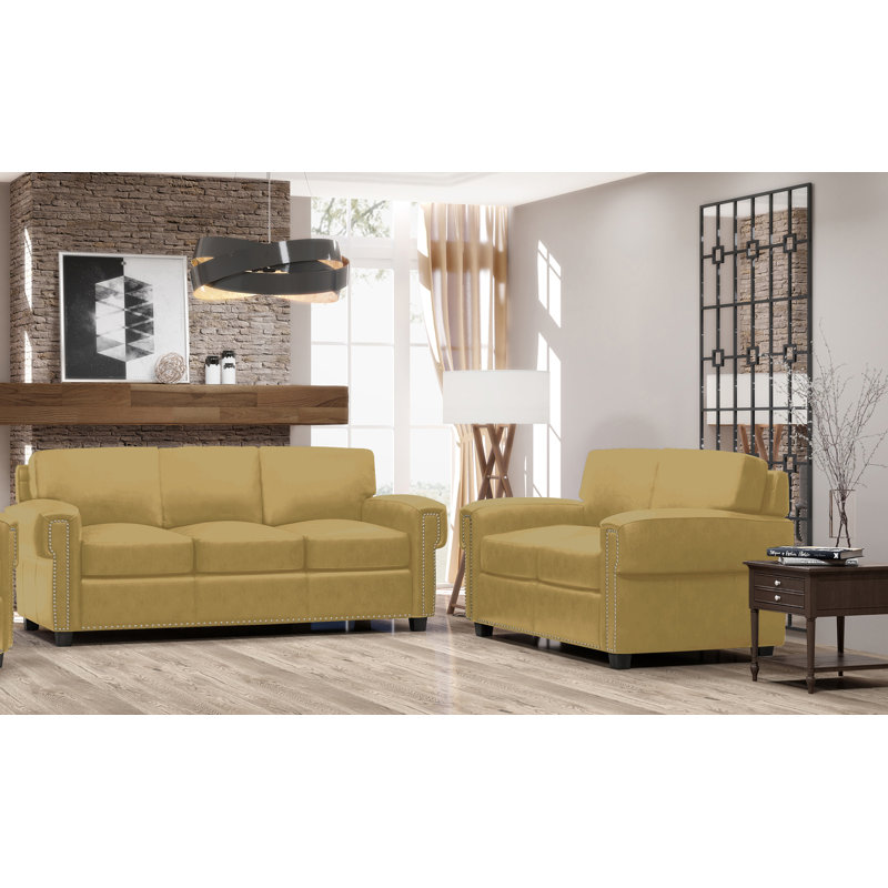 Ensemble de salon en cuir 2 pièces Fardin, Cuir véritable naturel