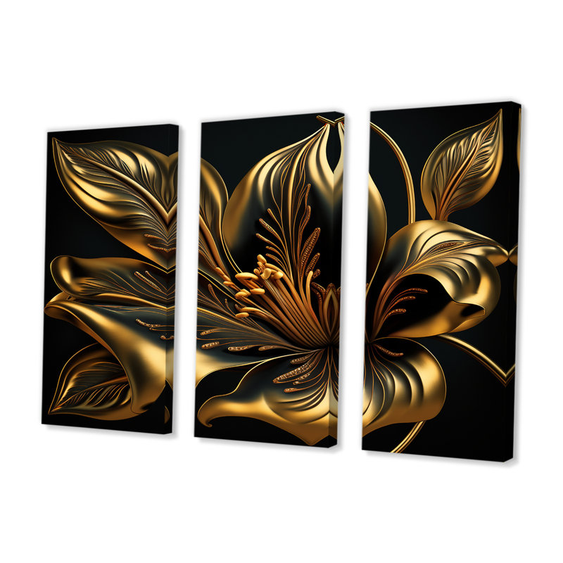 Glamourous Lly On Black - 3 pièces sur toile, L 36 po x H 28 po, Toile tendue