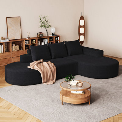 Canapé modulaire incurvé moderne en L 108,5 po avec 3 coussins, matériau en chenille, combinaison, siège confortable pour les réunions de famille, canapé rembourré en chenille et divertissement à domicile