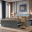 Lit plateforme en bois avec tiroir, tablettes ouvertes et armoire de rangement coulissante-1139490965