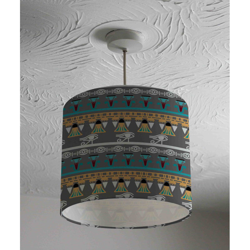 Tribal Art, Egyptian Vintage Ethnic Silhouettes 22cm H Cotton Drum Pendant Shade ( Uno )