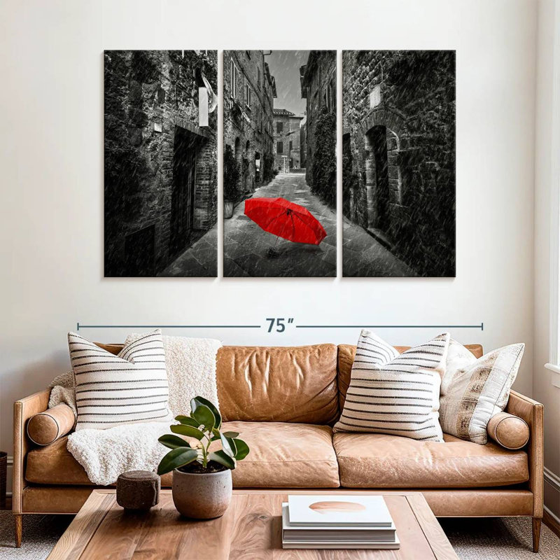 Kerner Red Umbrella In Street, 42" H x 65" W