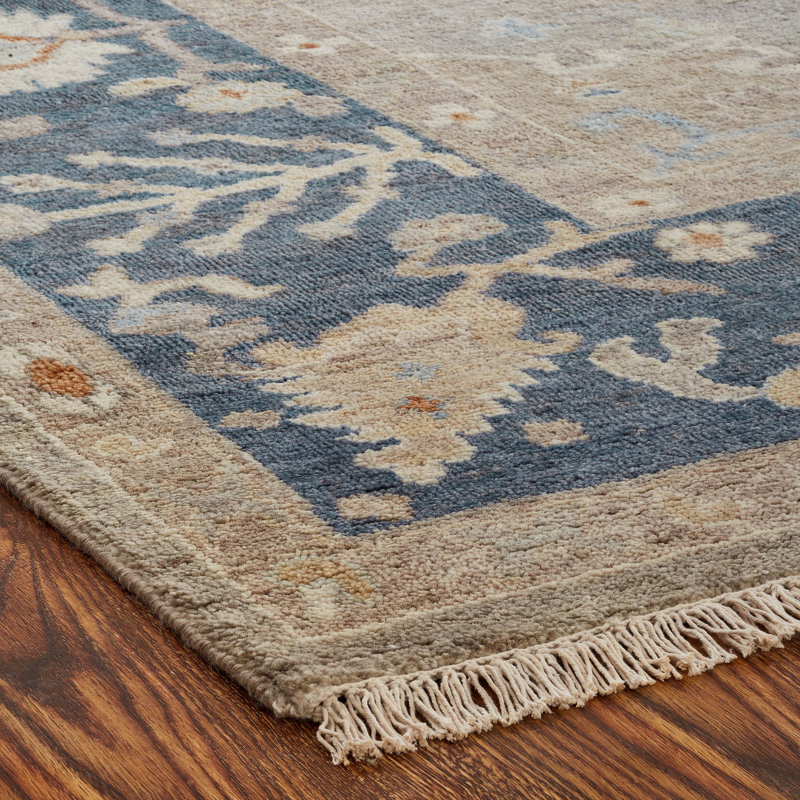 Tapis gris en laine noué la à la main Preciado, Rectangle 12 pi x 15 pi