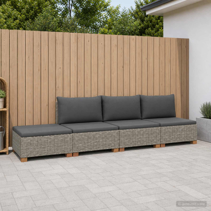271cm Wide Patio Sectional Set, Dark Grey Cushion/Kubu Grey Frame