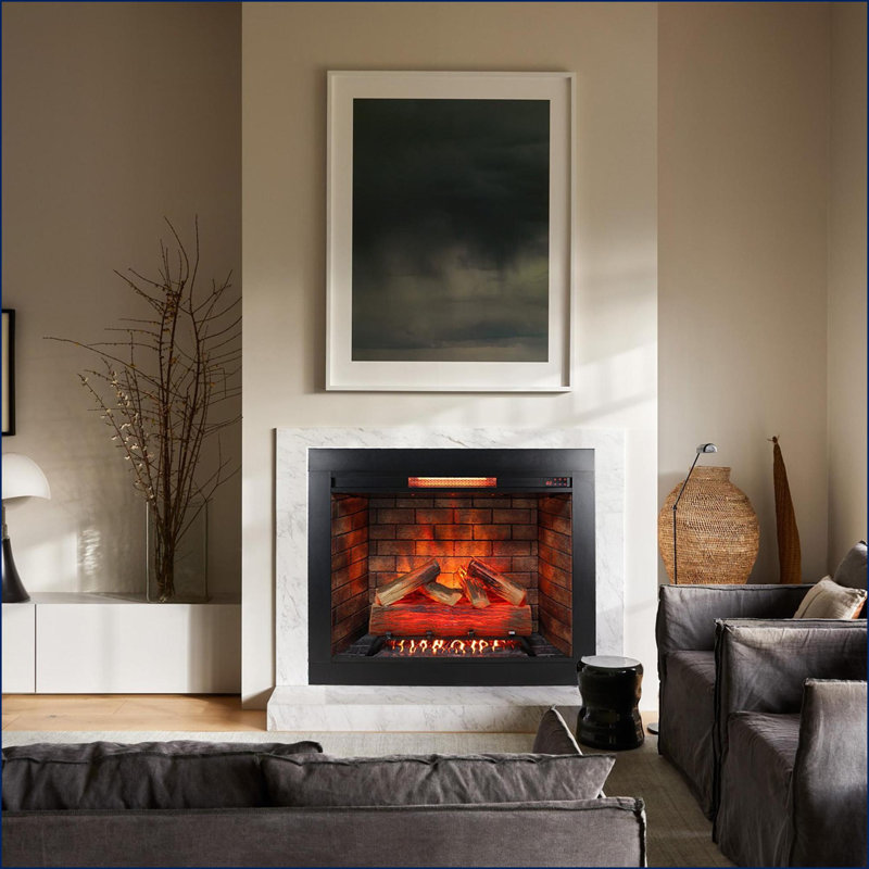 Indoor Fireplace Electric Insert, 33 Inch Western Modern Infrared Heater with Touch Panel & Fire Crackling Sound | Electric | Insert