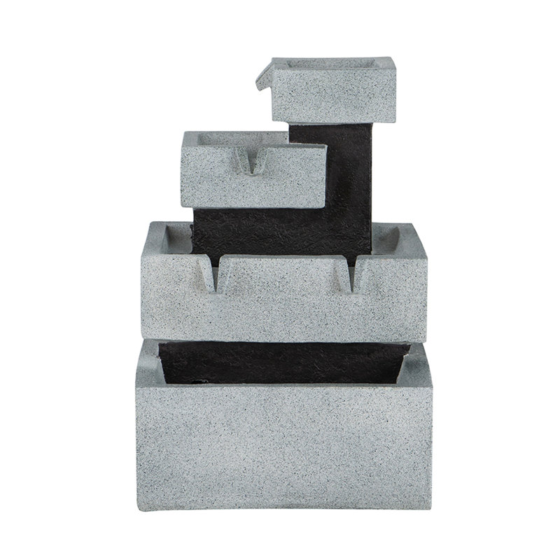 Decorative 4 Tier Gray and Black Block Fountain with Light