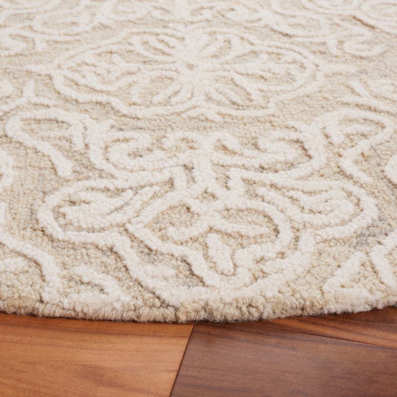 Davyan Hand Tufted Wool Damask Rug, Round 6'