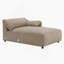 Luxueux canapé modulaire en suède brun clair avec coussins en duvet et siège à ressorts ensachés, parfait pour le confort et le style modernes.