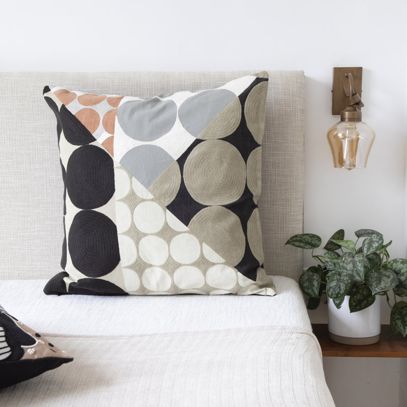 Housse de coussin en coton à motif géométrique, Housse de coussin seulement - sans coussin, 24 po x 24 po, Noir / Beige