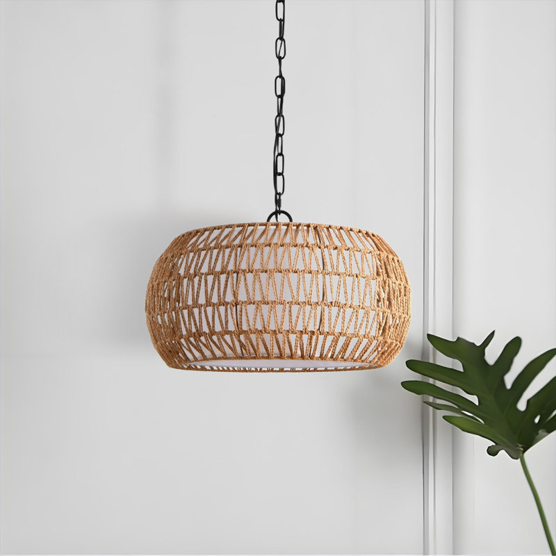 Luminaire suspendu polynésien tissé à la main à 5 lumières Coastal