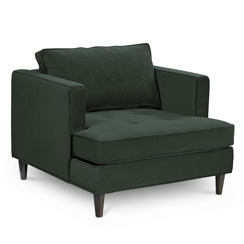 Chaise avec accoudoirs touffetée en polyester 41 po Burkouer, Velours Bella Hunter Performance