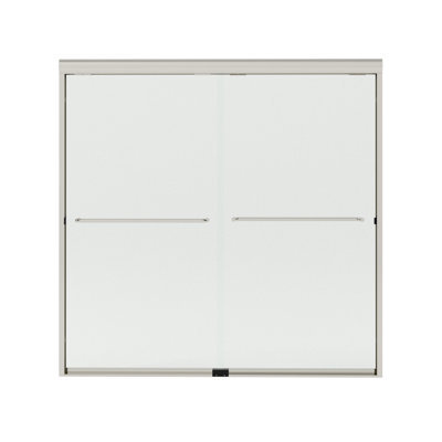 Brillant 60 po X P 56 po H Porte de baignoire coulissante semi-sans cadre en noir mat Verre trempé transparent