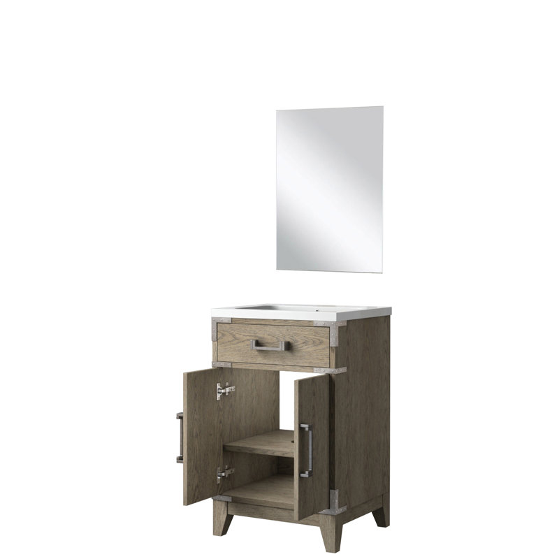 20 po De salle de bain en chêne gris avec comptoir en acrylique et 18 miroirs - comptoir compact poli inclus, Gris