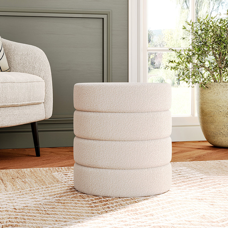 Ayrian 43cm Wide Tufted Round Solid Colour Ottoman, Cream
