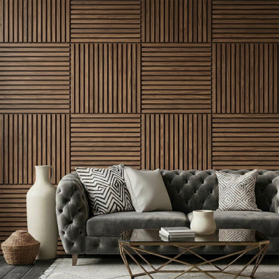 Panneau mural à lattes en bois noyer 23-5 / 8 po x l 23-5 / 8 po (4 pièces)