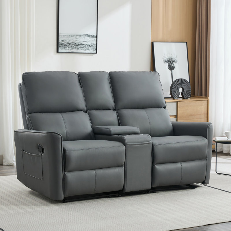 Adalai 2 Seater Faux Leather Reclining Sofa, Grey