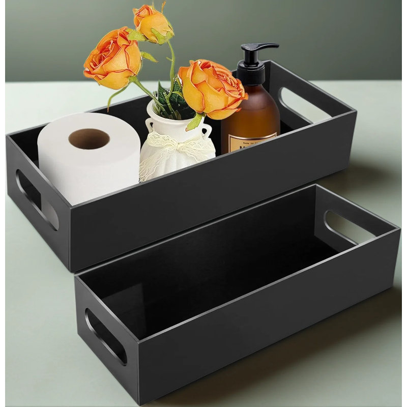 Ensemble de 2 bacs de rangement en acrylique pour dessus de réservoir de toilette et panier de rangement avec poignées pour l'organisation de la salle de bain et la décoration intérieure