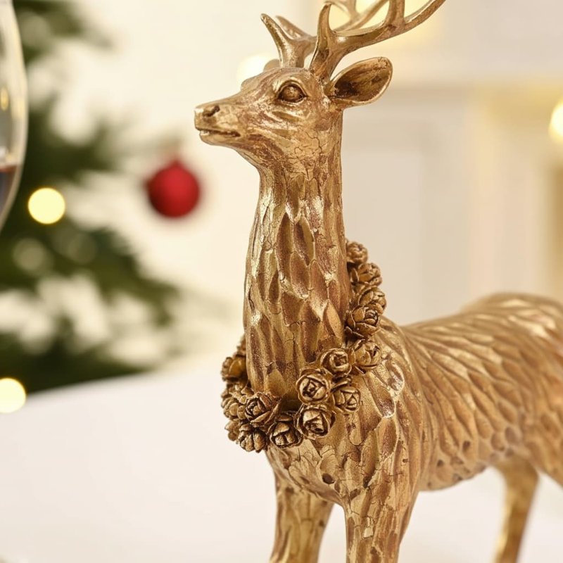 6.7" Gold Reindeer Figurines (2Pcs) | Christmas Indoor Decor