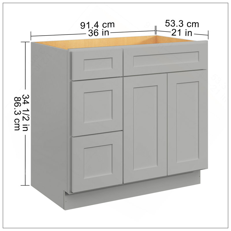Versatile 36 In. W X 21 In. D X 34.5 In. H In Shaker White Plywood Ready To Assemble Floor Vanity Sink Base Kitchen Cabinet With Left Door