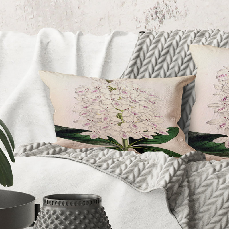 Rectangle, orchidée blanche rétro III - coussin décoratif traditionnel imprimé
