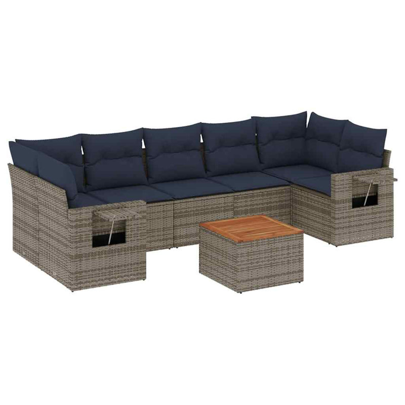 Vidaxl 8 Piece Patio Sofa Set With Cushions Poly Rattan, Gray, Dark Blue