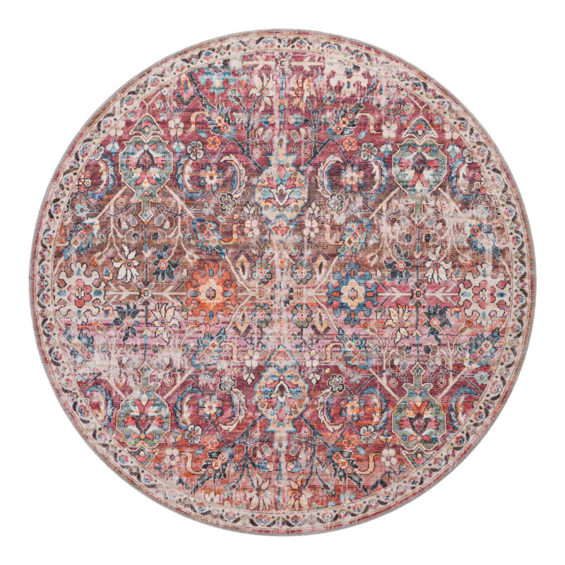 Engelhardt Floral Machine Made Power Loom Chenille Area Rug in Ivory/Pink, Round 5'3"