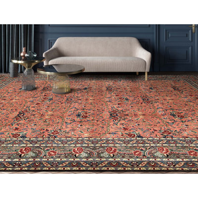 High-Quality Hand-Knotted Rose And Green Area Rug