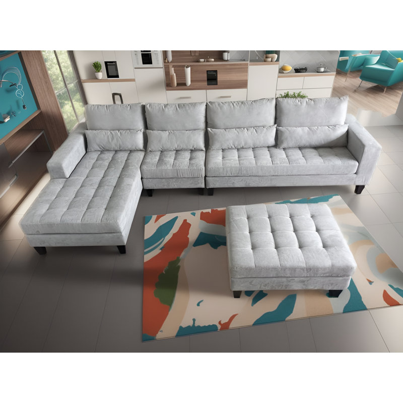 Begraj Upholstered L-Shaped Sectional, Left Hand Facing, Light Gray Microfiber/Microsuede
