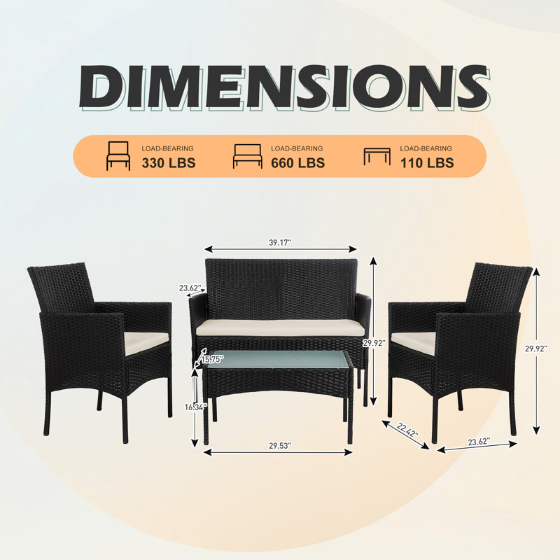 Ensemble de conversation d'extérieur avec coussins Julus Shena pour 4 personnes, Beige, Noir