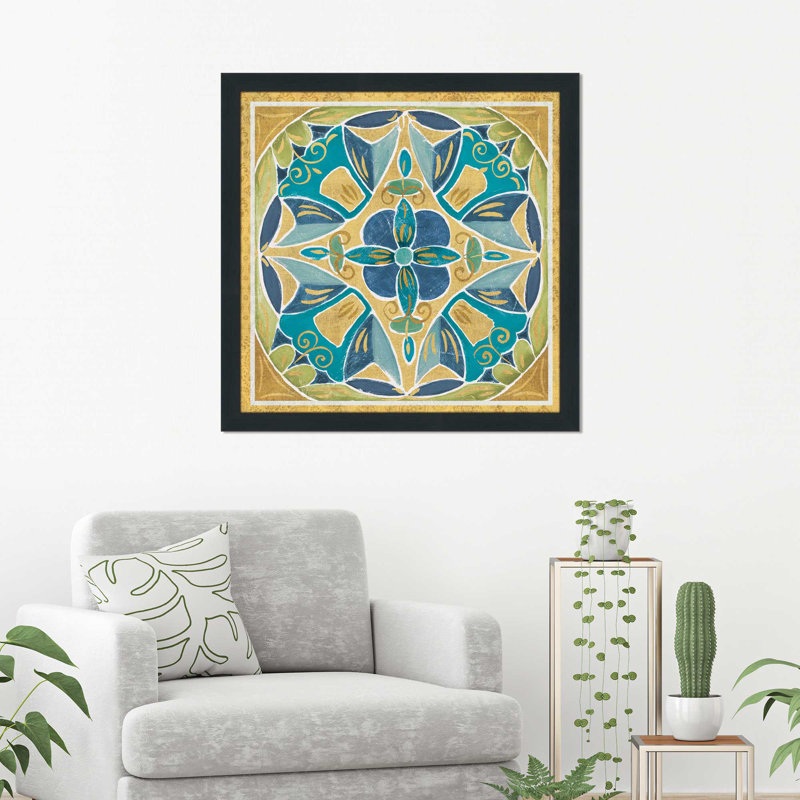 « free oiseau à carreaux de mexique iii », reproduction sur toile, H 27,5 po x l 27,5 po x P 2 po, Cadre flottant champagne