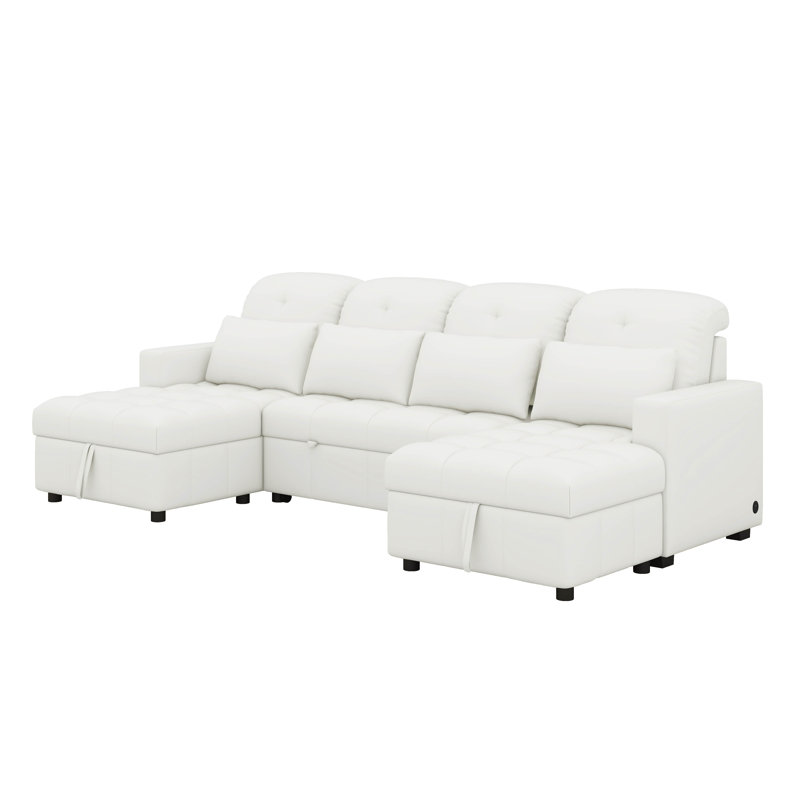Canapé convertible de 110,2 po, canapé-lit surdimensionné en U rembourré, sièges profonds avec méridiennes de rangement et ports USB