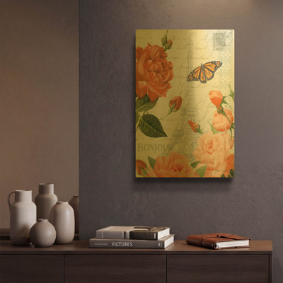 «Fleurs Francaises B» par Jean Plout, art mural en métal doré, 12 po x 16 po