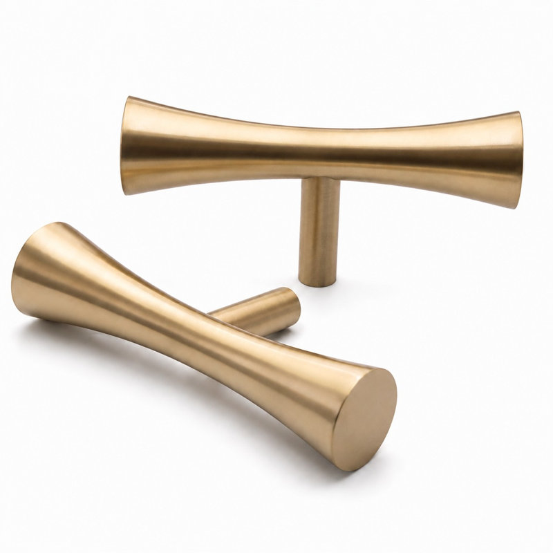 Hourglass-Shaped Mid-Century Cabinet And Drawer T-Bar Pull, Brass