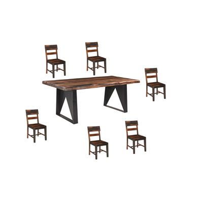 7-piece Solid Wood Dining Set With Ladder-back Chairs And Table