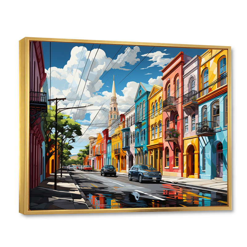 City Charleston Popart II sur toile, H 30 po x l 40 po x P 1,5 po, Cadre flottant doré