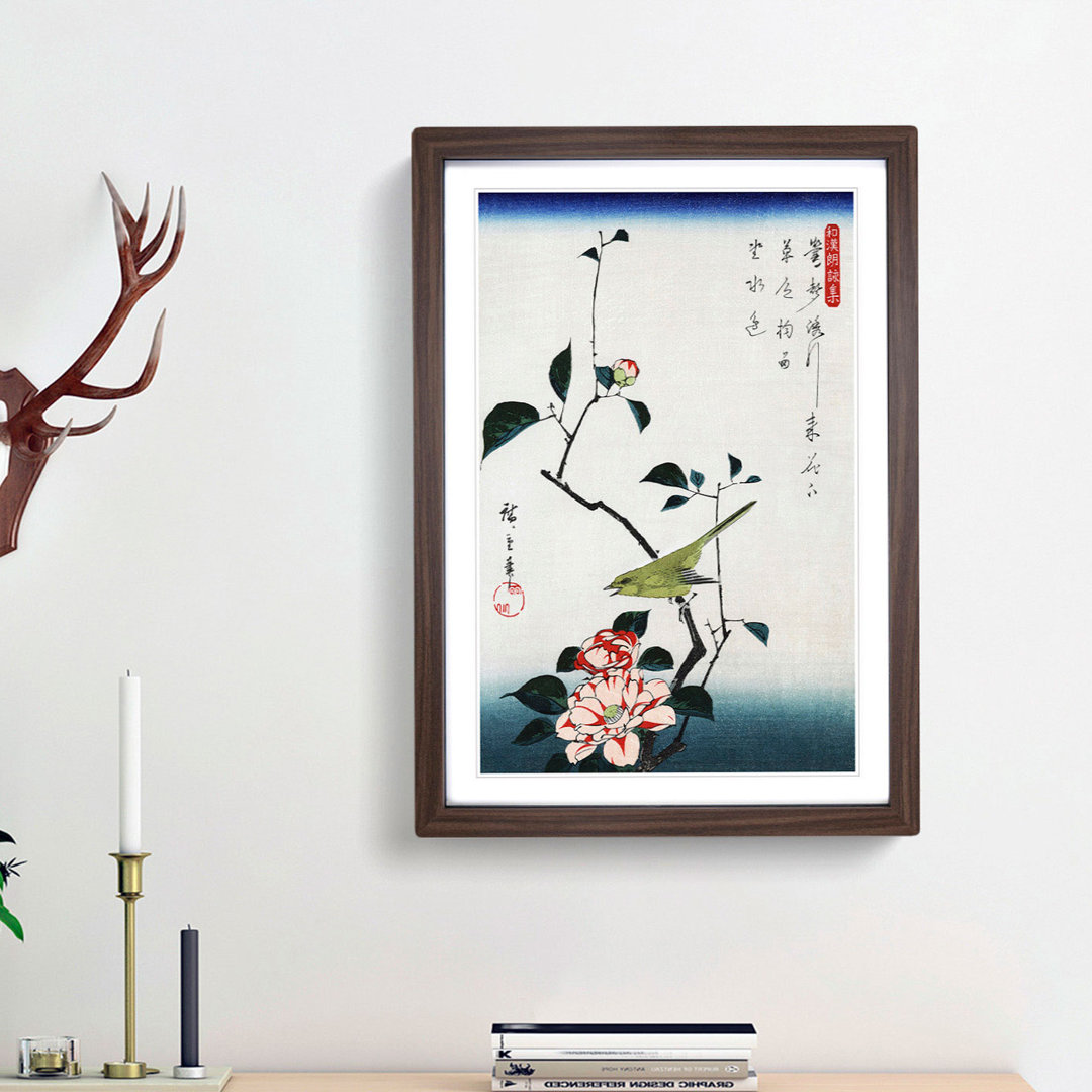 Camellia and a Nightingale by Utagawa Hiroshige - Picture Frame Painting Print