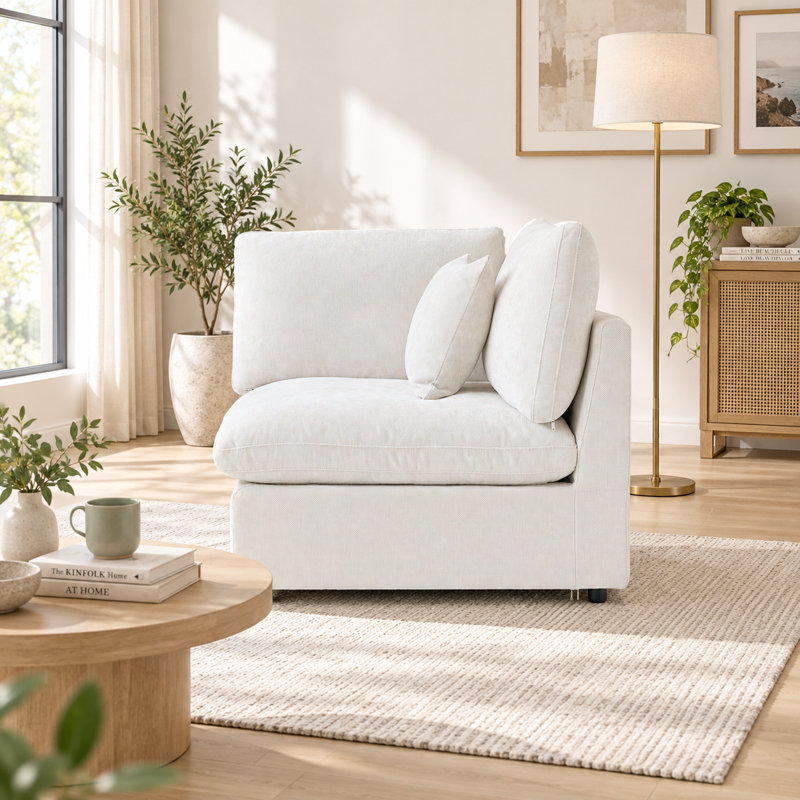 Chaise d'angle rembourrée en lin avec revêtement