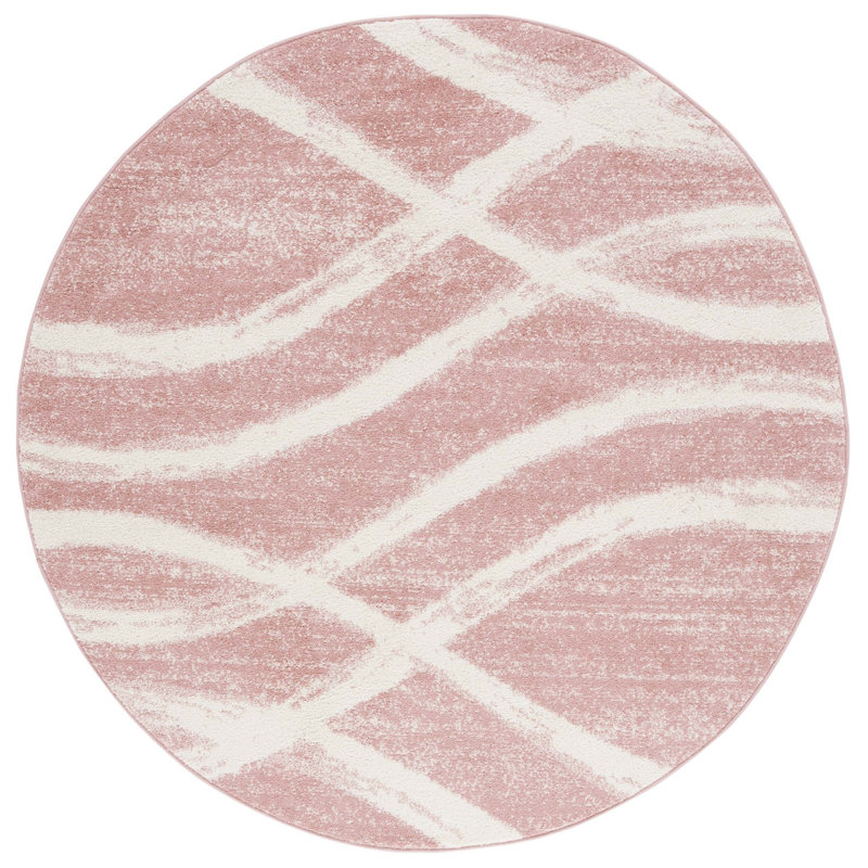Tapis performance abstrait Shelva, Rose/Cream, Rond 6 pi