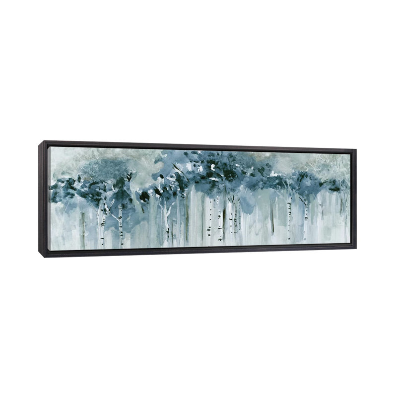 Blue Birch Morning Distressed Black Framed Canvas Print