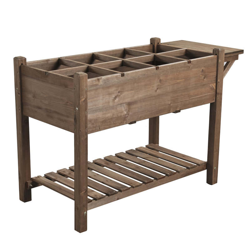 Aliaya Solid Wood Elevated Garden Bed Planter Box with Removable Grow Grids, Dark Brown