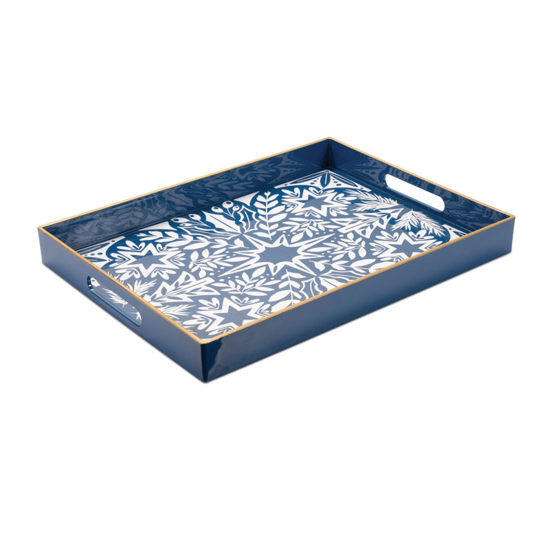 Plateau de service 16 "étoile et arbres géométrique bleu et blanc avec poignées
